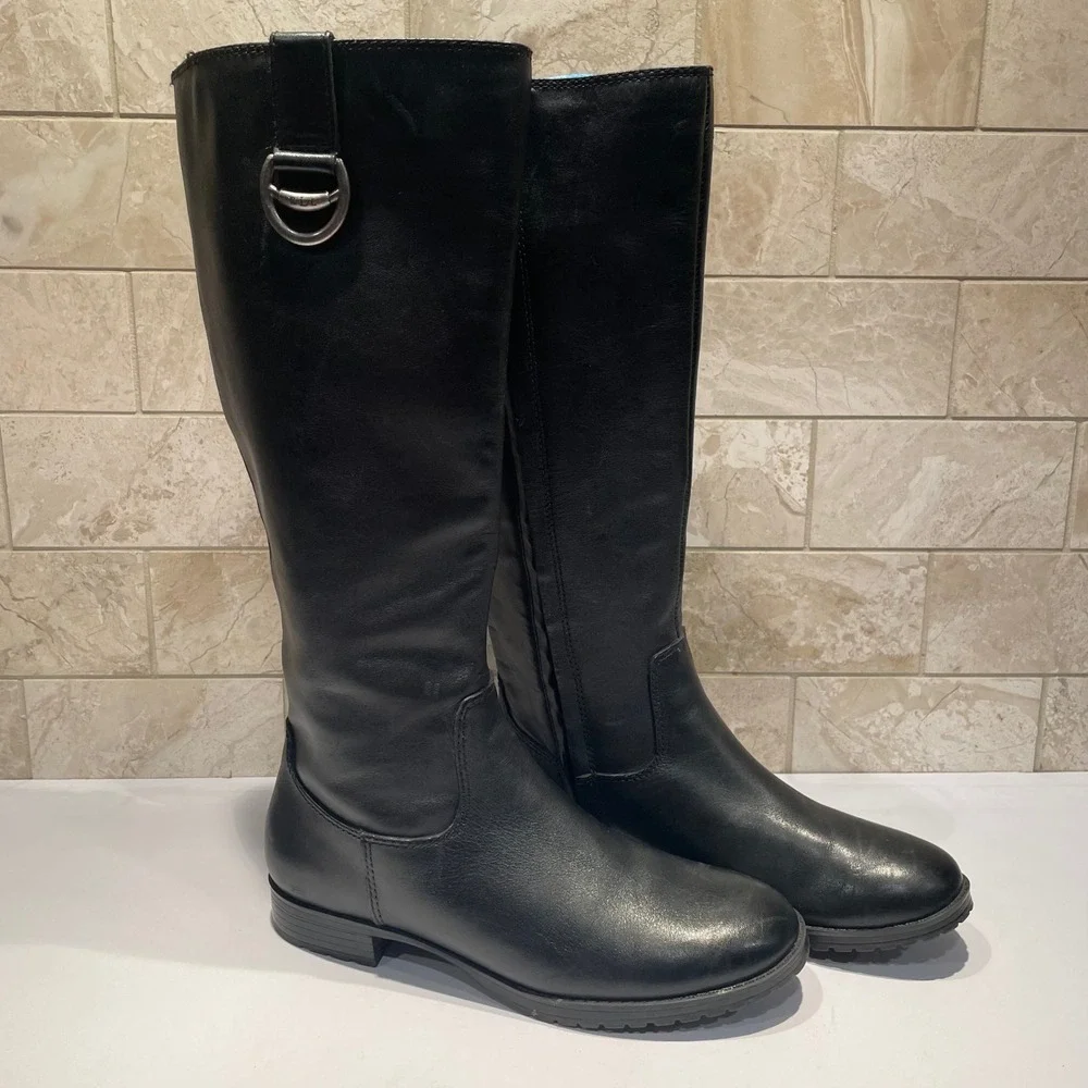 Lauren Ralph Lauren Sariah Black Leather Riding Boots Women 6.5 B Tall Knee High